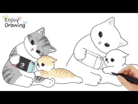 [하루1그림] 귀여운 고양이 그리기 How to draw, coloring