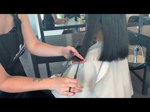 Shoulder Length Haircut tutorial - the modern long bob - haircut and styling before and after